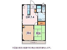 リバティ出川 2DKの間取図画像
