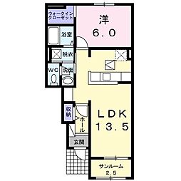 フレスクーラ蟻ヶ崎2 1LDKの間取図画像