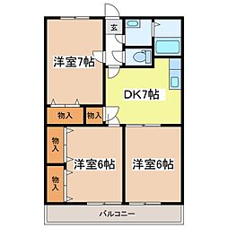 マンションぶなの樹 3DKの間取図画像
