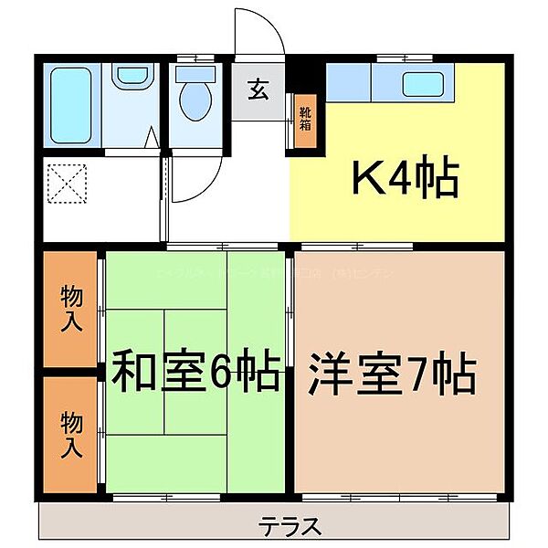 コーポ稲葉 ｜長野県長野市大字稲葉中千田(賃貸アパート2K・1階・43.47㎡)の写真 その2