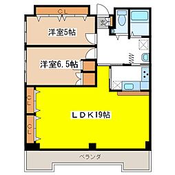 ゆたかビル 3階2LDKの間取り