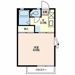 ラプラス平林 2階1Kの間取り