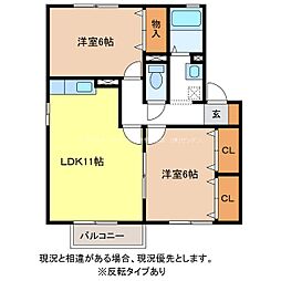 JR信越本線 安茂里駅 徒歩7分の賃貸アパート 2階2LDKの間取り