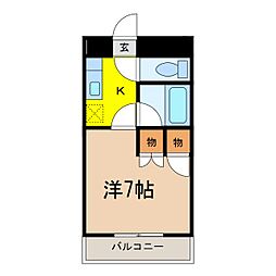美多里マンション 2階1Kの間取り