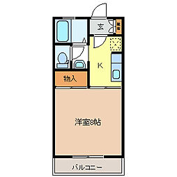 アネーロ和田C 1階1Kの間取り