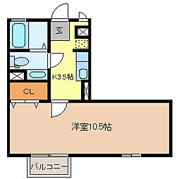 ラ・シャストIIA 1階1Kの間取り
