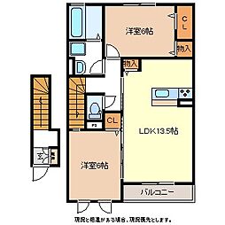 プライマリーコートF 2階2LDKの間取り
