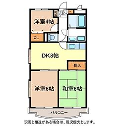 グランドール三輪 3DKの間取図画像