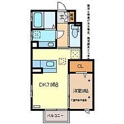 IR・シンシア2 1DKの間取図画像