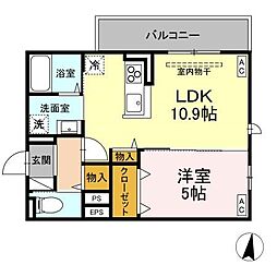 トリシア東和田 W棟 1LDKの間取図画像