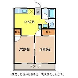 シティハイムドミールA 2DKの間取図画像