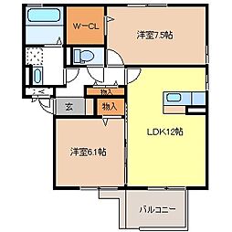 リバーグリーン 2LDKの間取図画像