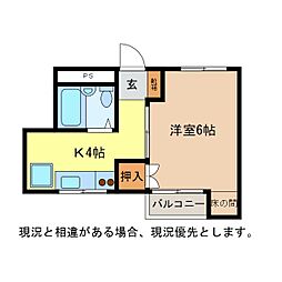 コーポ丸山 1Kの間取図画像