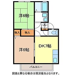サンガーデン高田 2DKの間取図画像