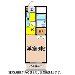 ヴァンカートル ワンルームの間取図画像