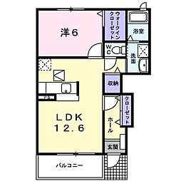 ガーデンハウス朝日山A 1LDKの間取図画像