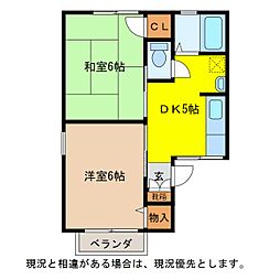 北条ライブタウンF棟 2Kの間取図画像