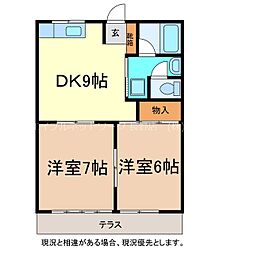 北村ハイツ 2DKの間取図画像