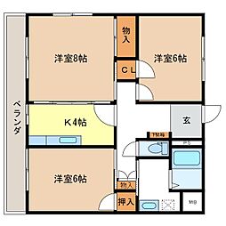 若林マンション 3階3Kの間取り