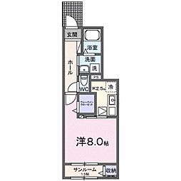 クレストールドエルD 1階1Kの間取り