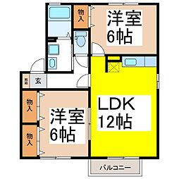 カリーノKII 1階2LDKの間取り