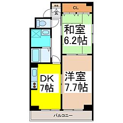リバーサイドタワーRST 4階2DKの間取り