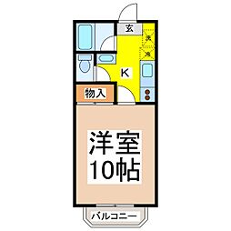 オリンピア原 2階1Kの間取り