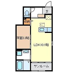 サンレミII 1階1LDKの間取り