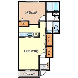 サニーコートA 1階1LDKの間取り
