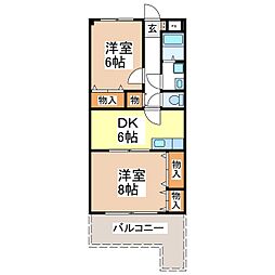 ウイング稲里 5階2DKの間取り