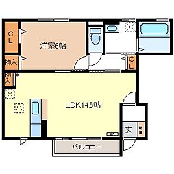 グレイス悠B 1LDKの間取図画像