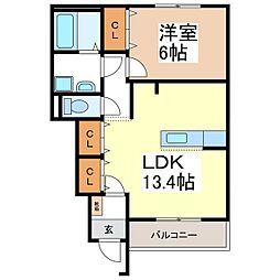 ディアハイムK 1LDKの間取図画像