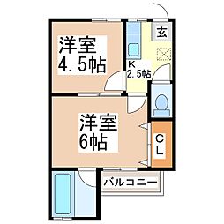 千曲ハイツ 2Kの間取図画像