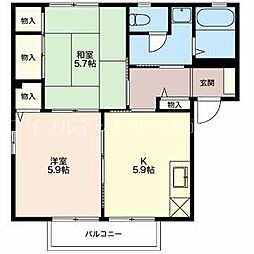 ルミエールひがのA 2Kの間取図画像
