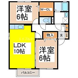 カリーノK 2LDKの間取図画像