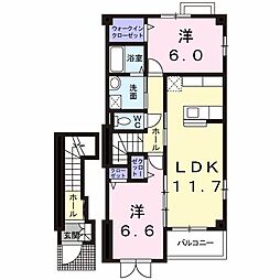 シエルブリュB 2LDKの間取図画像
