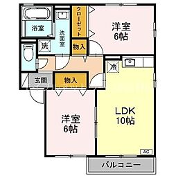 リビング瀬原田 2LDKの間取図画像