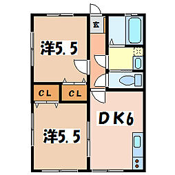 ストリームあづみ野 2階2DKの間取り