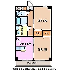 サネイラ・ハウス 2DKの間取図画像
