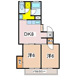 百瀬ハイツ 2DKの間取図画像