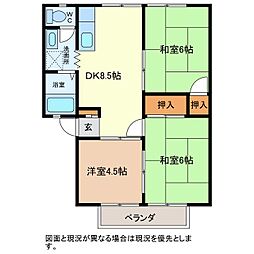 サンライフ雪窓B 1階3DKの間取り