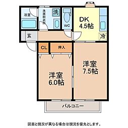 リバーストン1号館 2DKの間取図画像