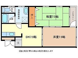 第1原マンション 2DKの間取図画像