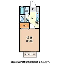 プレジールコスモス2A 1Kの間取図画像