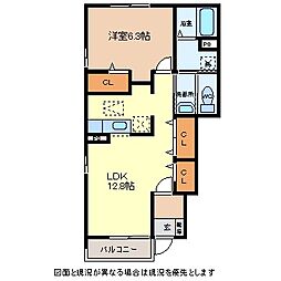 カーサベルデ草越 1LDKの間取図画像
