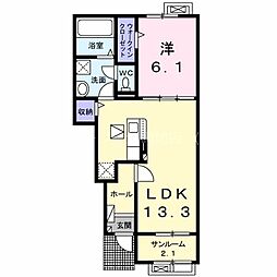 ユニコーンII 1階1LDKの間取り