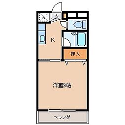 メイトフジモリ 2階1Kの間取り