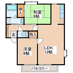 サンビレッジ林檎D 2階2LDKの間取り