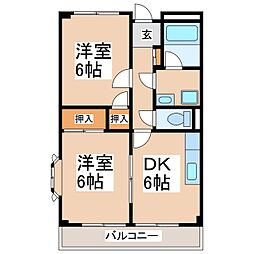 リンピア伊加里 2階2DKの間取り