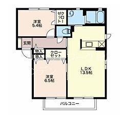 グランシードガイア 2階2LDKの間取り